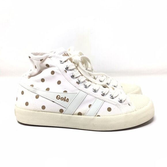Gola® x J Crew Coaster High-Top Sneakers Canvas Polka Dot Size Size 7 White Gold - Picture 1 of 11